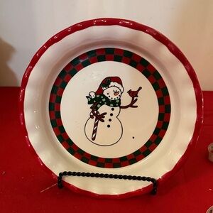 Festive Snowman Plate with Red and Green Accents